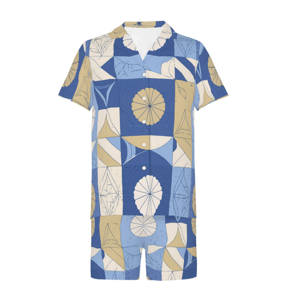 Abstract Blue Pattern Man's Shirt and Short Set