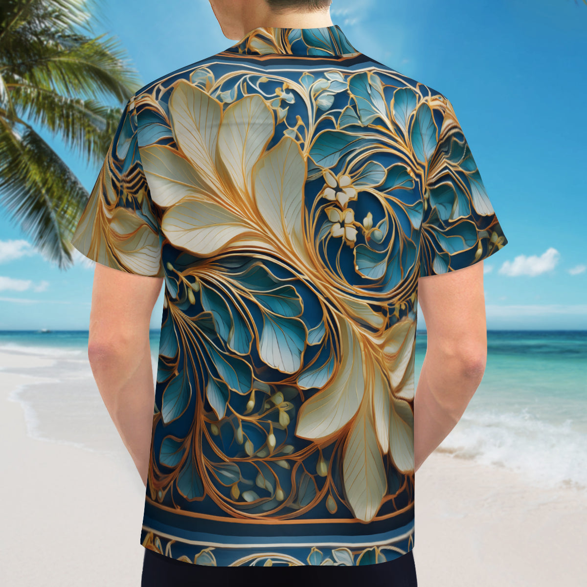 Elegant Floral Pattern Men's Casual Short-Sleeved Shirt