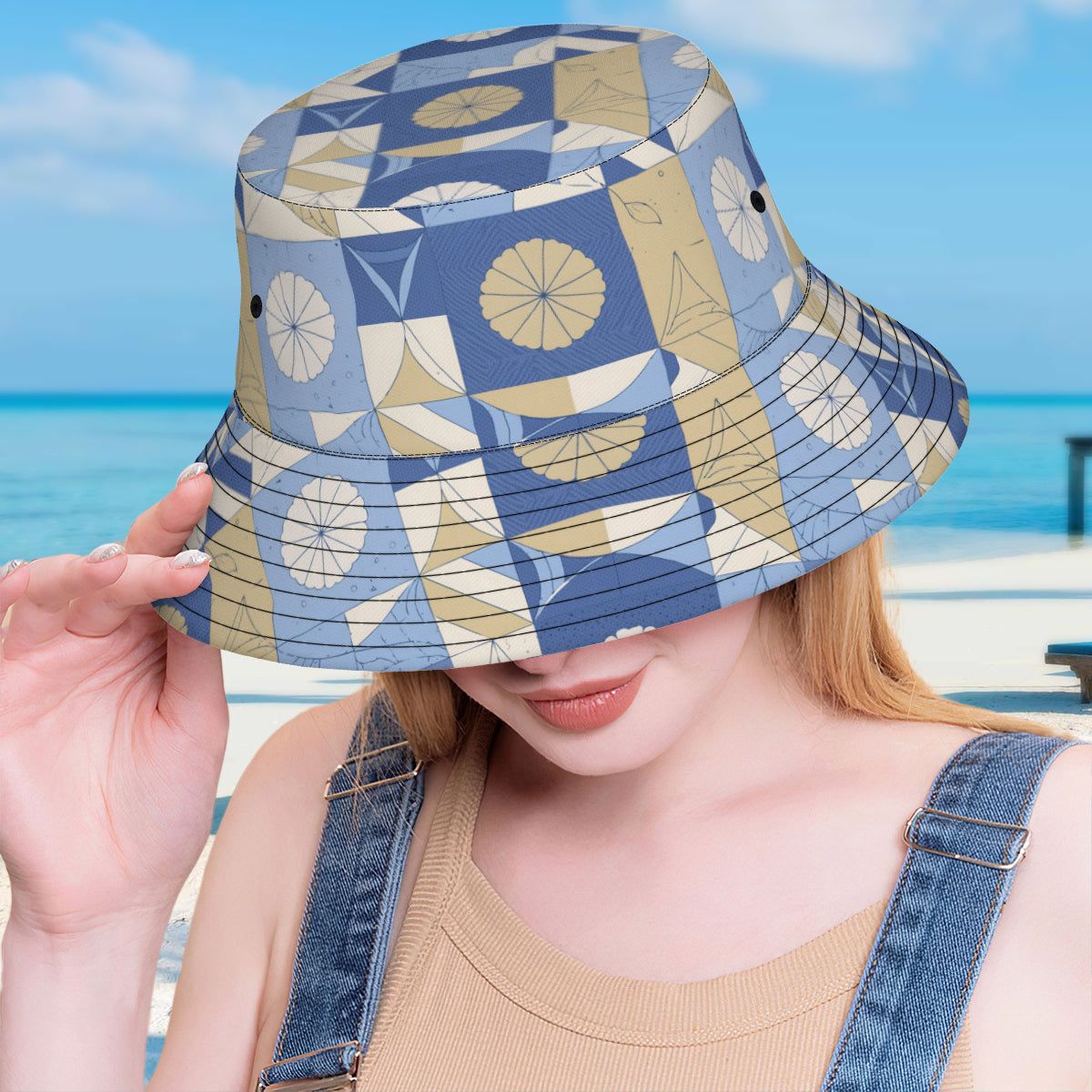 Abstract Blue Pattern Double-Sided Unisex Polyester Bucket Hat