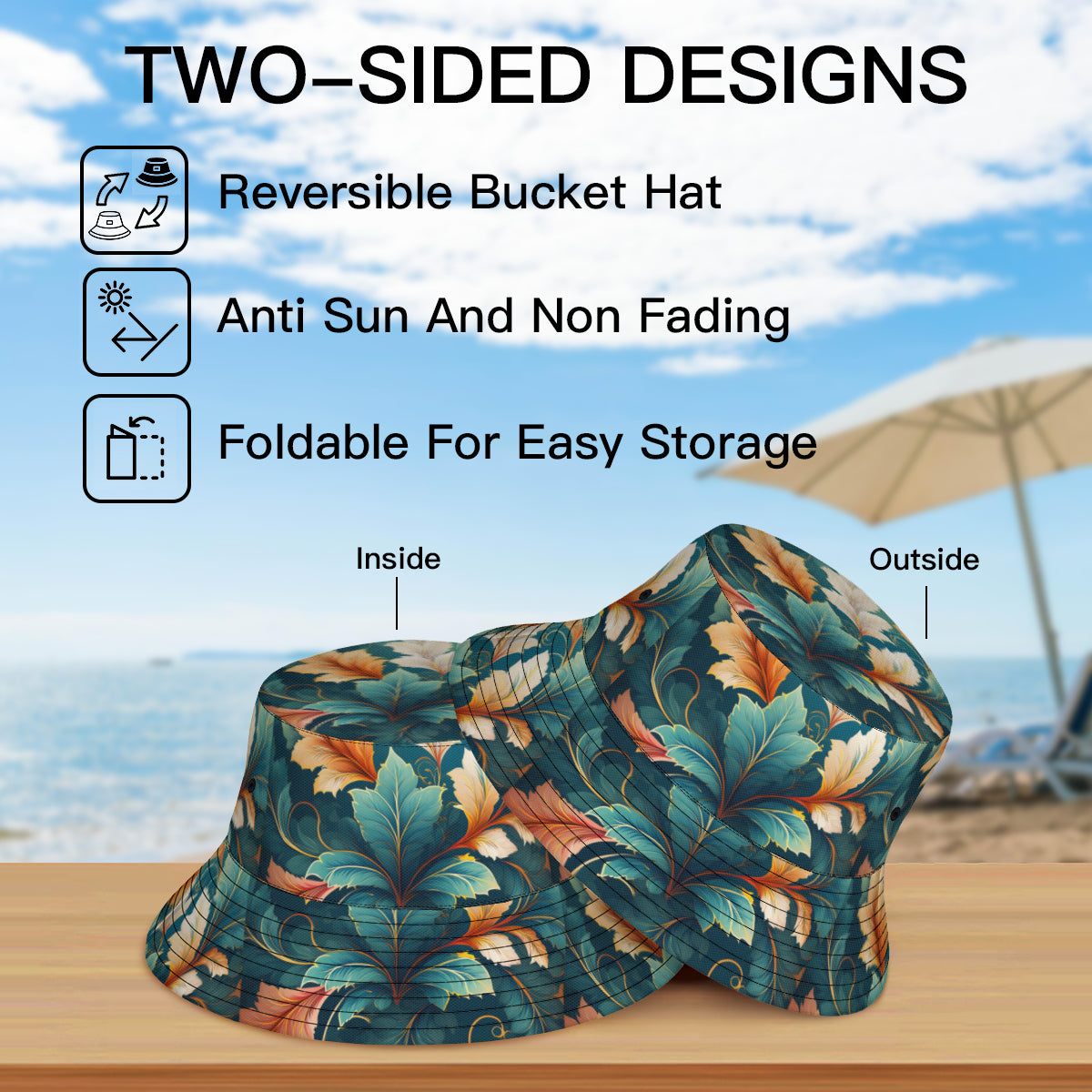 Botanical Pattern Double-Sided Unisex Polyester Bucket Hat