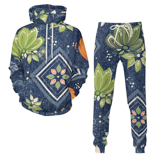 Dark Blue Abstract Men's Adult Hoodie Set (Double-Layer Hood)