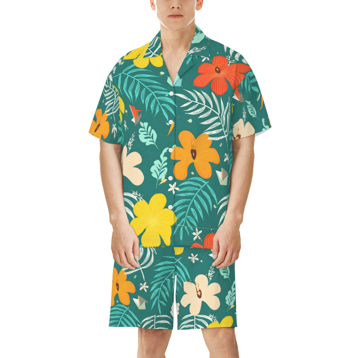 Tropical Floral Pattern Man's Shirt and Short Set