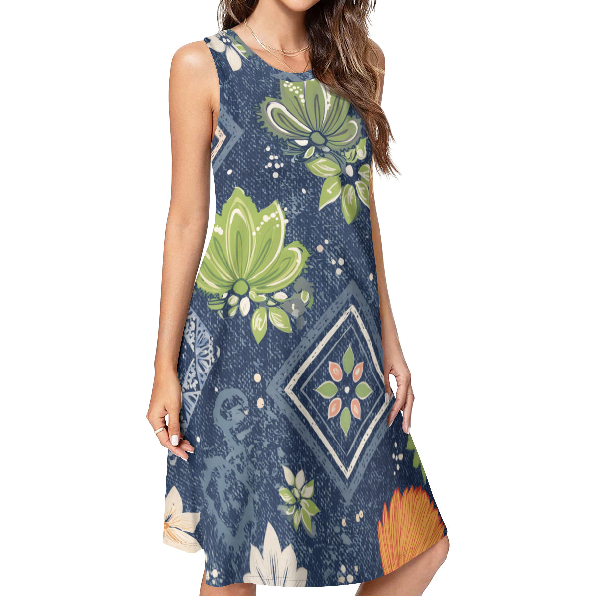 Dark Blue Abstract  Women's Casual Dress