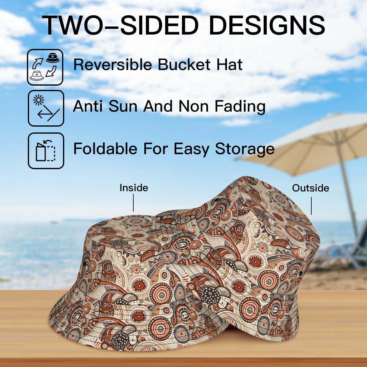 Abstract Motifs Double-Sided Unisex Polyester Bucket Hat