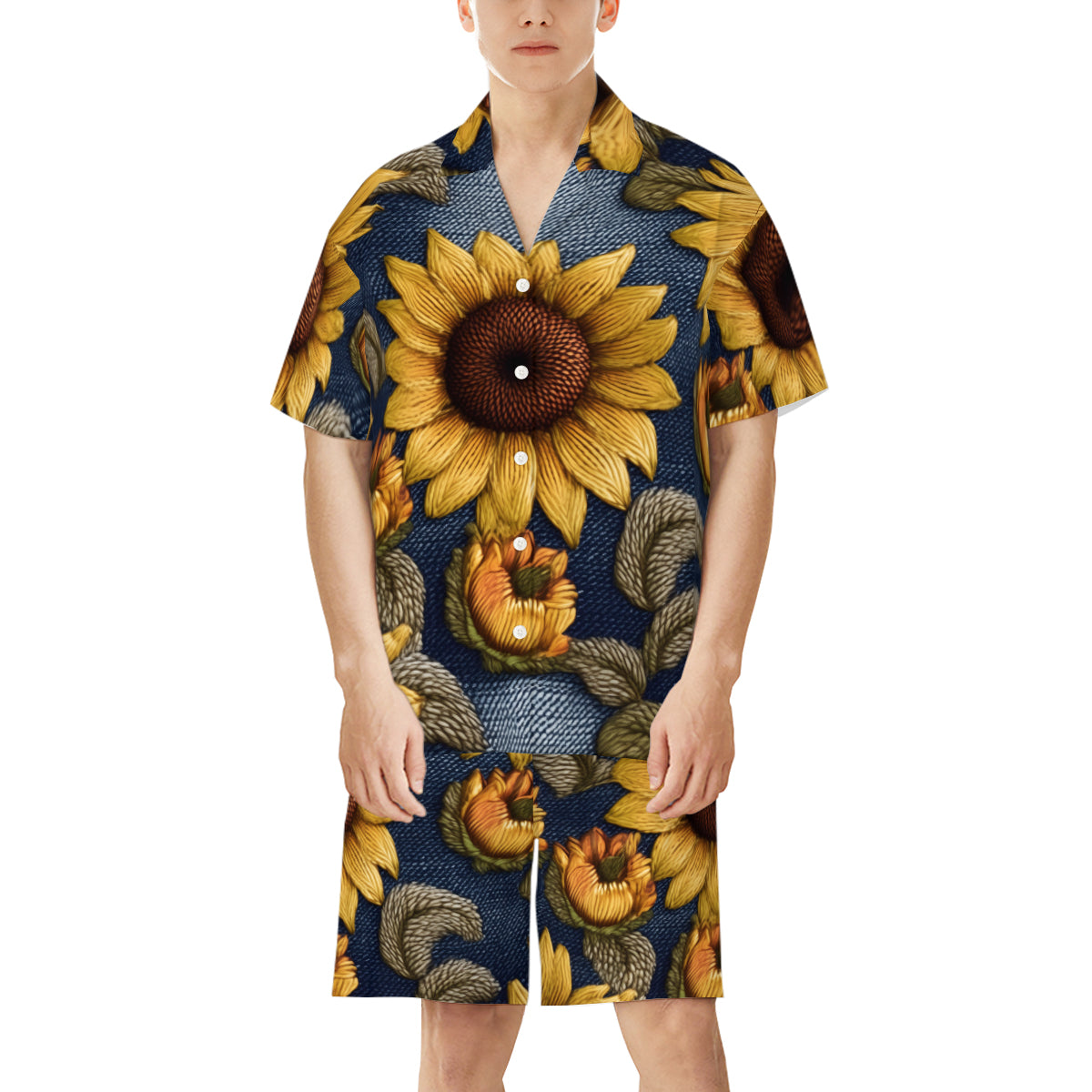 Sunflower Pattern Man's Shirt and Short Set