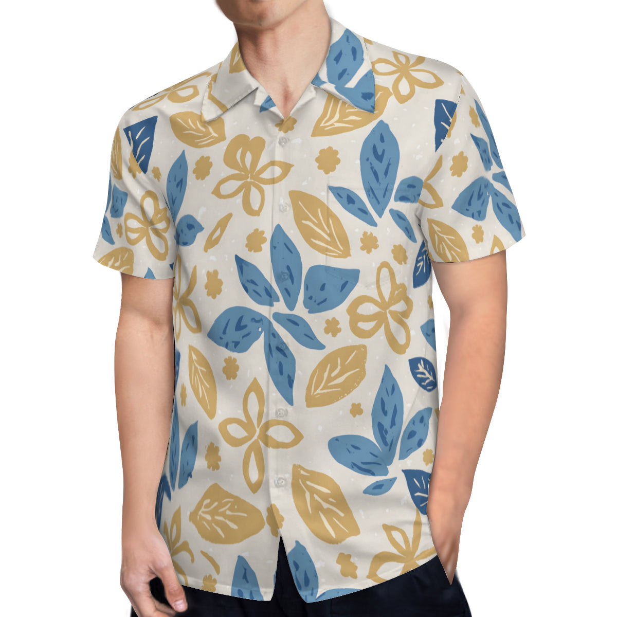 Tropical Floral Pattern Men's Casual Short-Sleeved Shirt