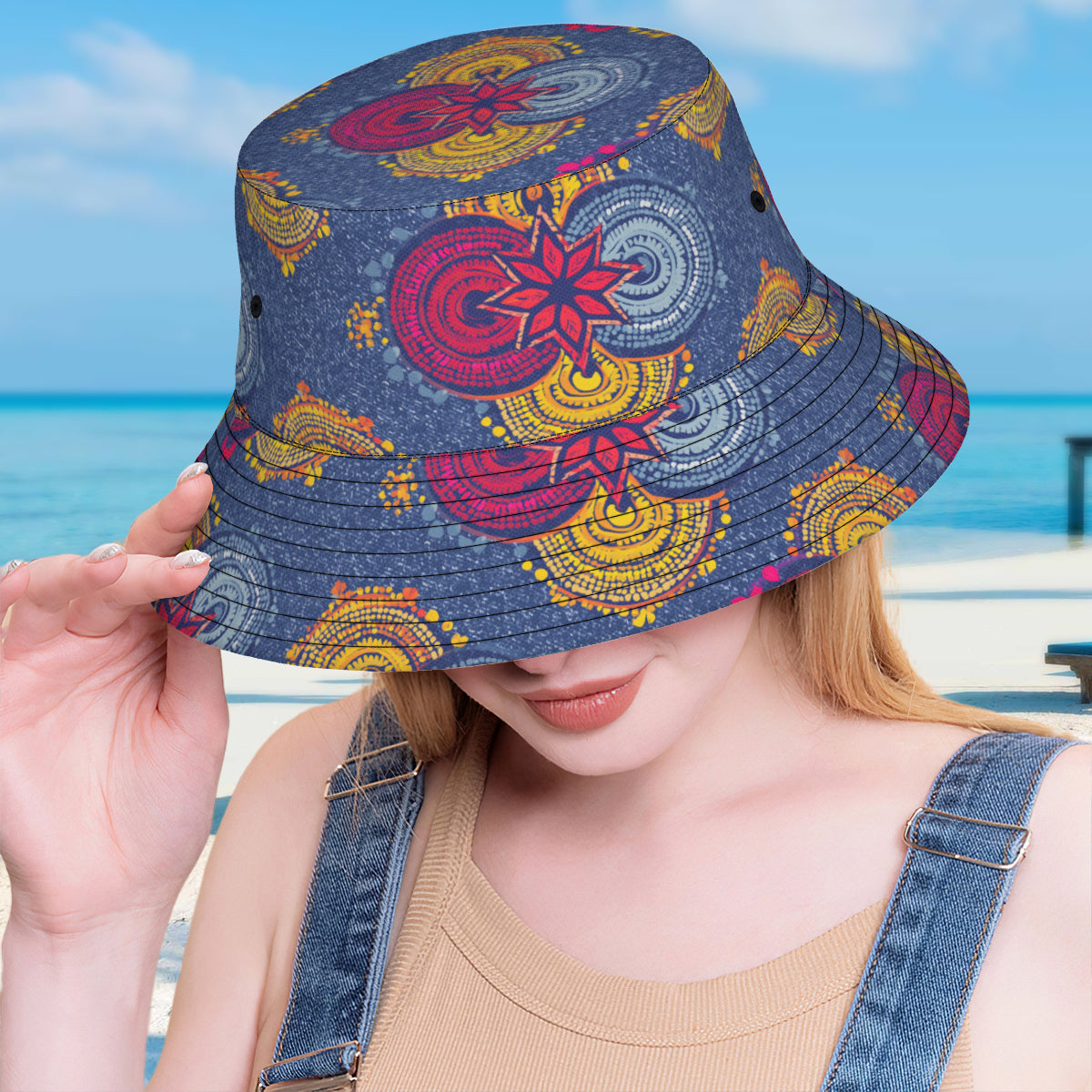 Abstract Blue Pattern Double-Sided Unisex Polyester Bucket Hat