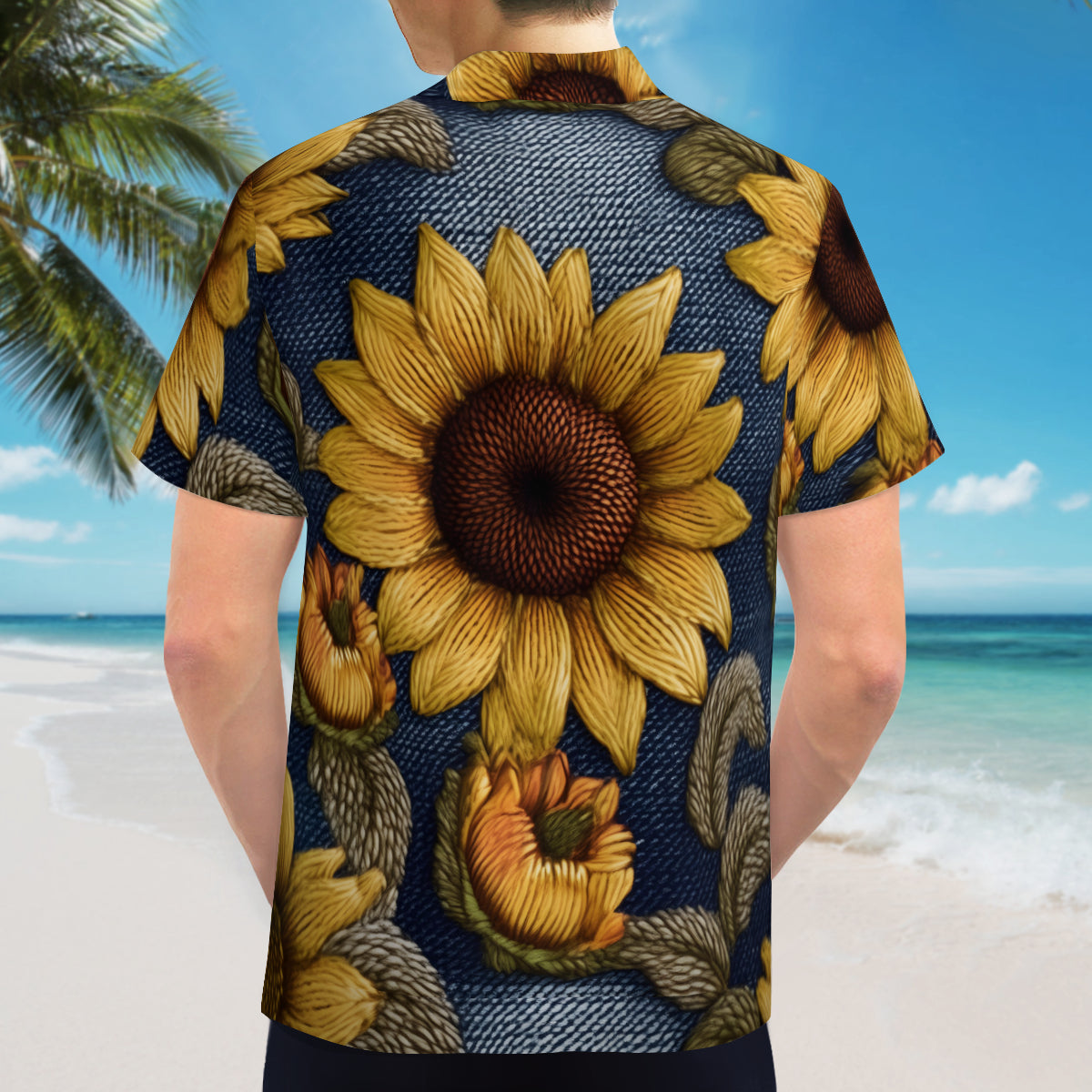 Sunflower Pattern Man's Casual Short-Sleeved Shirt