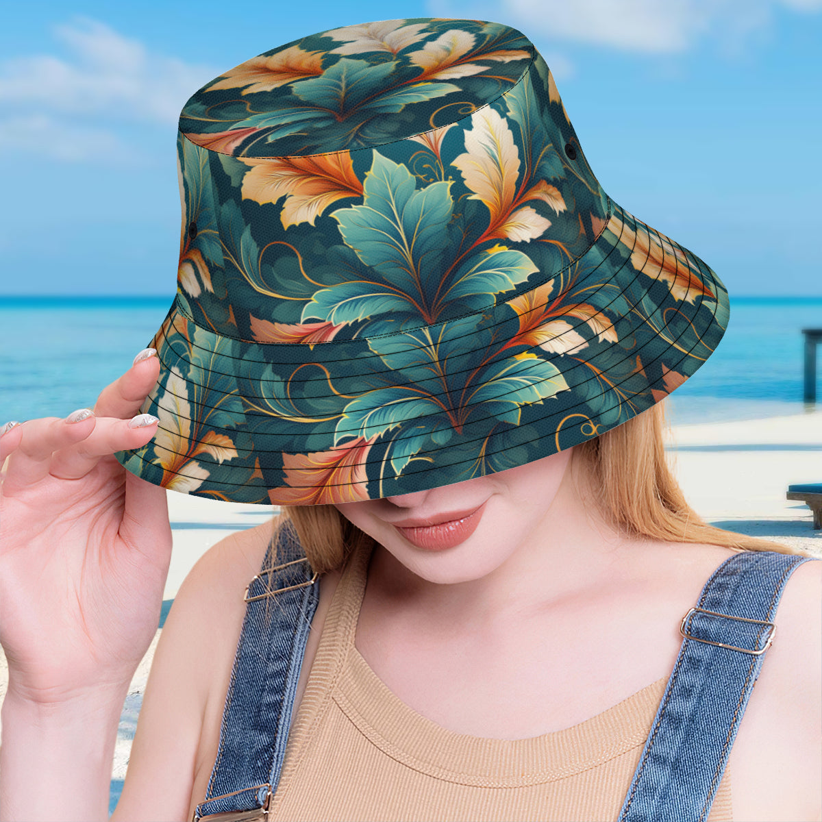 Botanical Pattern Double-Sided Unisex Polyester Bucket Hat