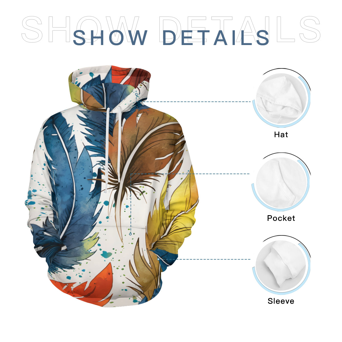 Expressive Feathers Men's Adult Hoodie Set (Double-Layer Hood)