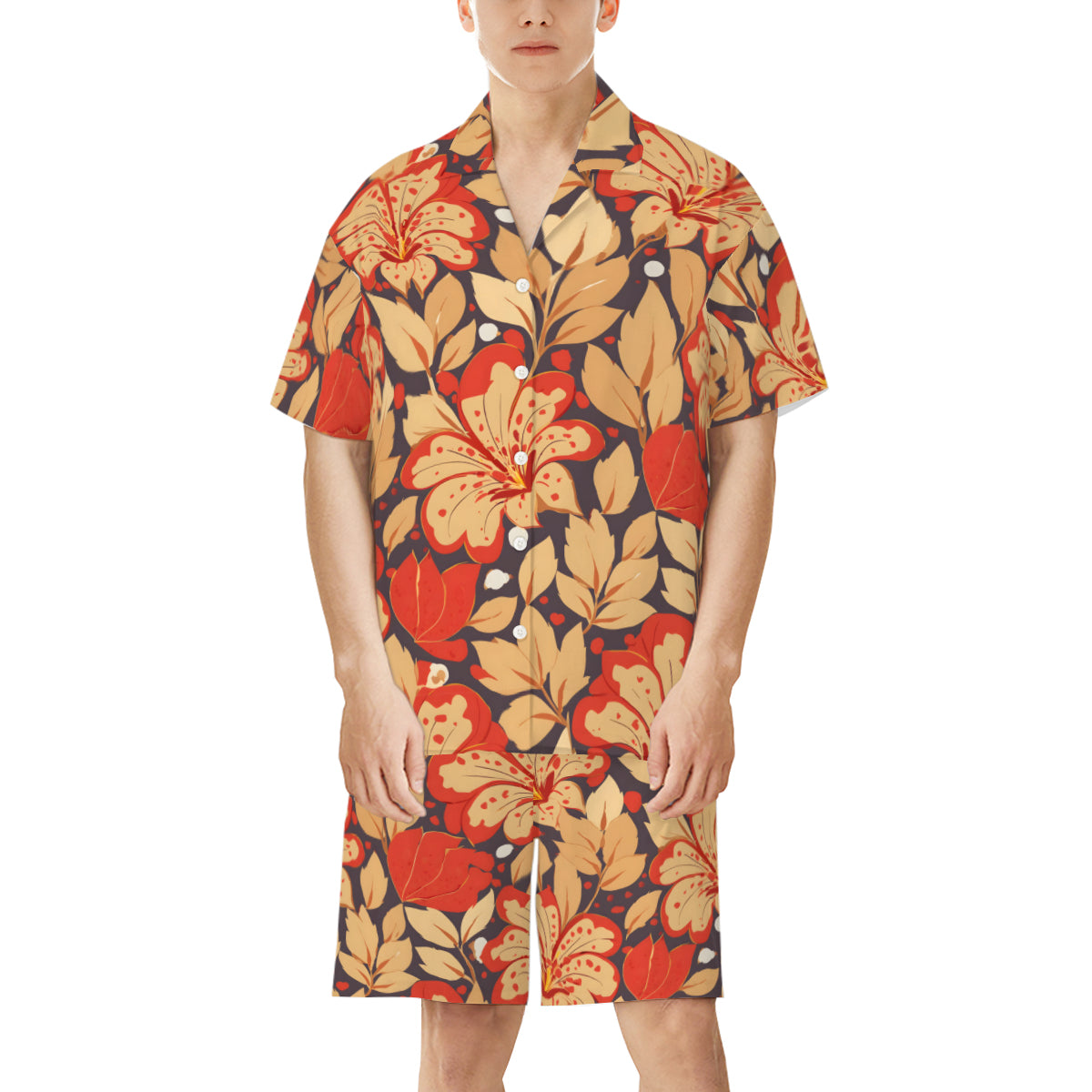 Gold Flowers Man's Shirt and Short Set