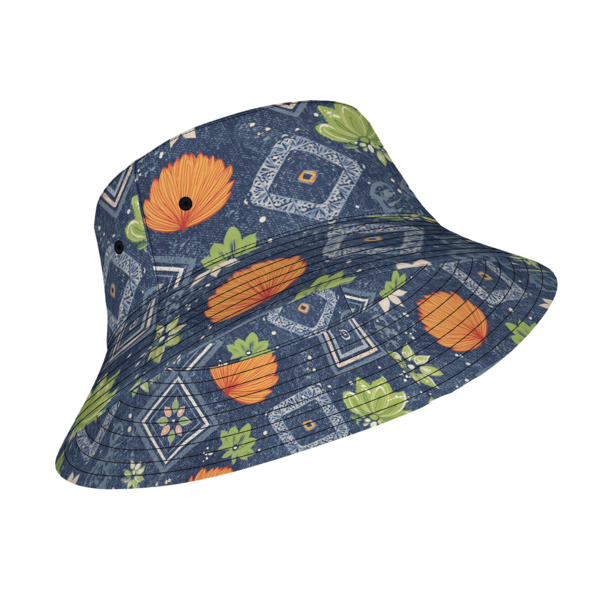 Dark Blue Abstract Double-Sided Unisex Polyester Bucket Hat