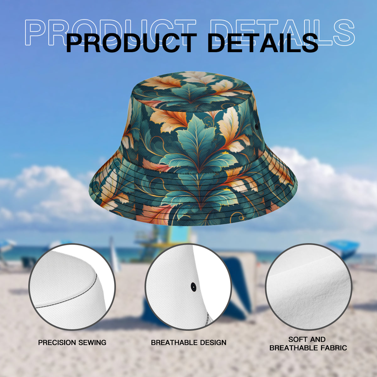 Botanical Pattern Double-Sided Unisex Polyester Bucket Hat