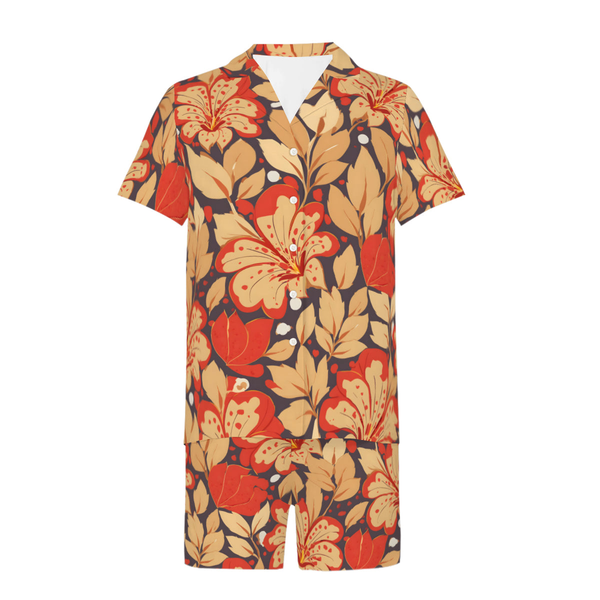 Gold Flowers Man's Shirt and Short Set