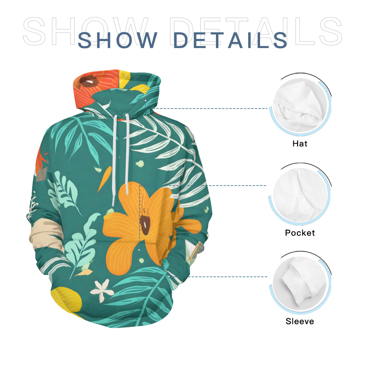 Tropical Floral Pattern Men's Adult Hoodie Set (Double-Layer Hood)