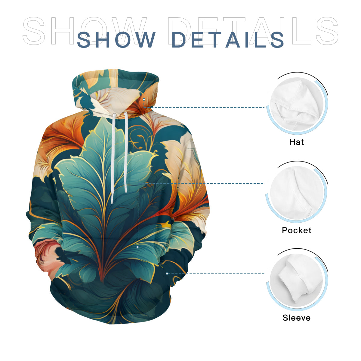 Botanical Pattern Men's Adult Hoodie Set (Double-Layer Hood)