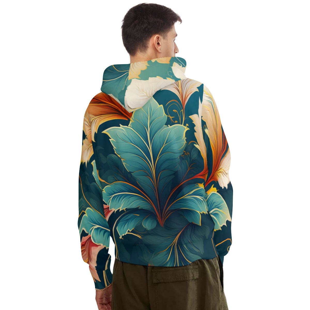 Botanical Pattern Men's Adult Hoodie Set (Double-Layer Hood)