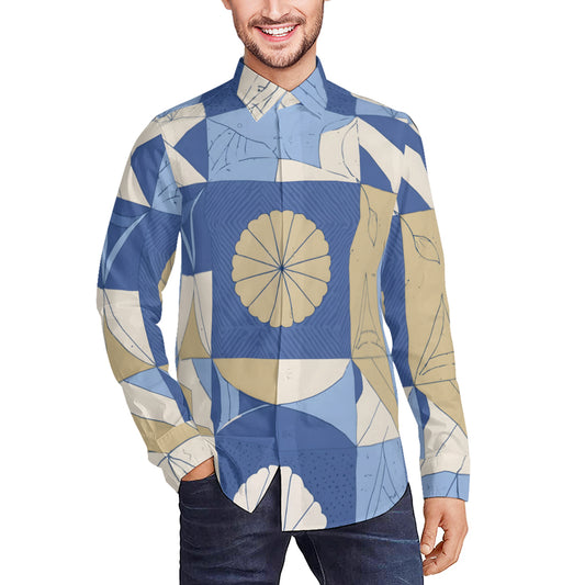 Abstract Blue Pattern Men's Classic Long-Sleeved Shirt