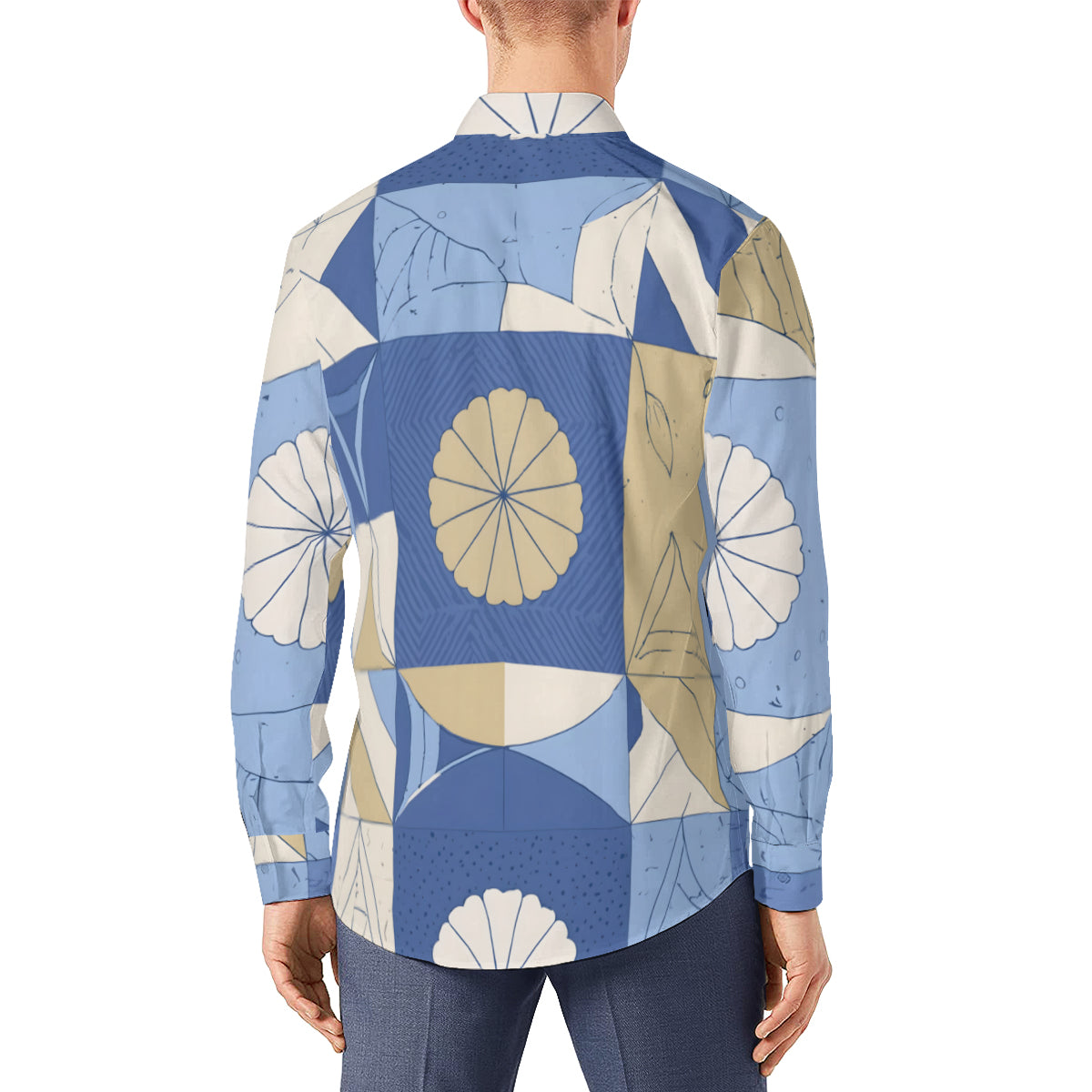 Abstract Blue Pattern Men's Classic Long-Sleeved Shirt