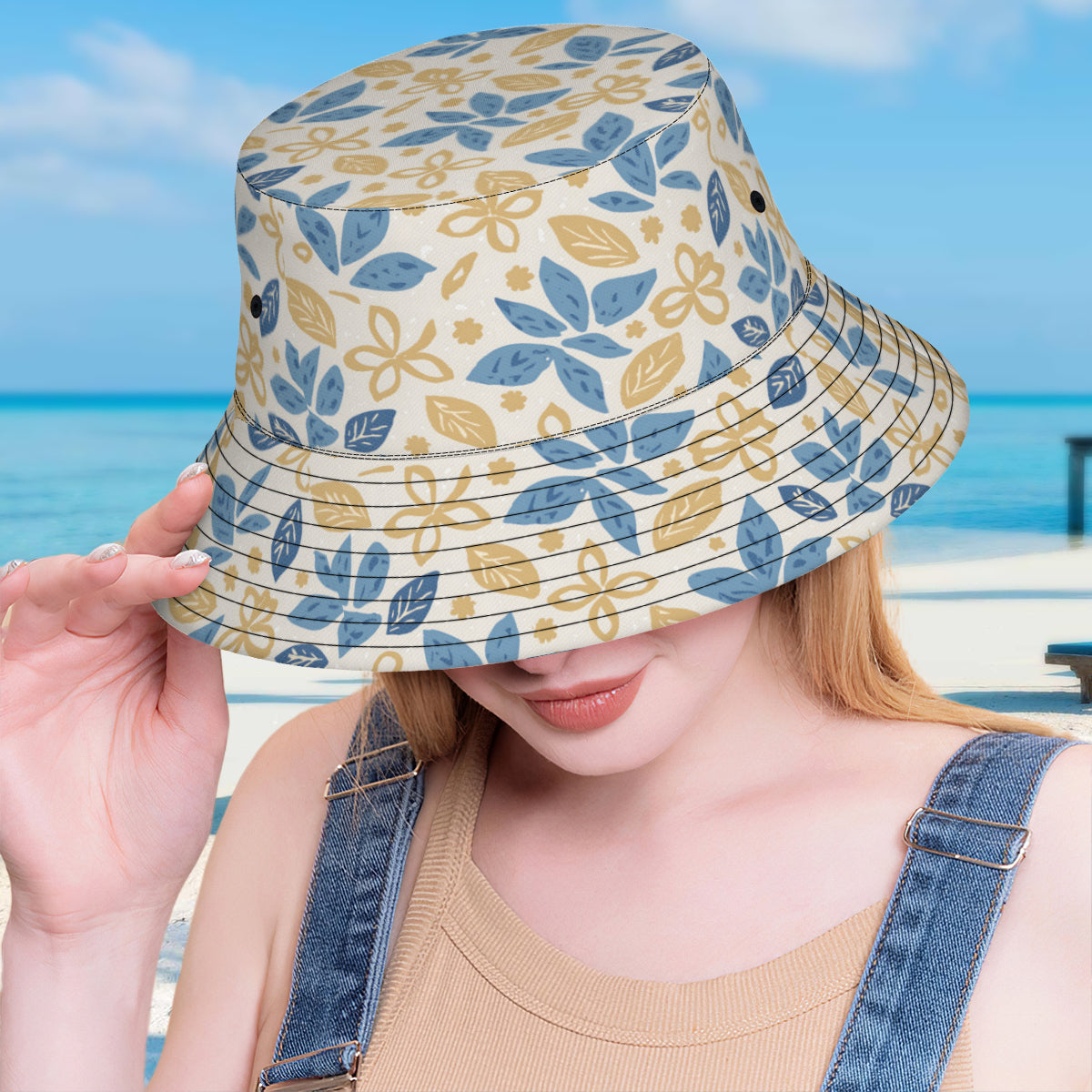 Tropical Floral Pattern Double-Sided Polyester Unisex Bucket Hat