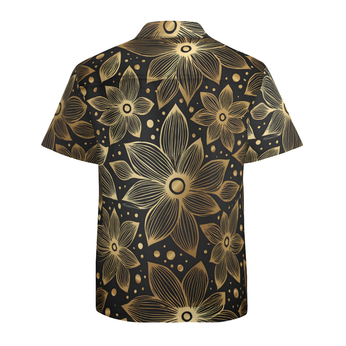 Gold Flowers And Leaves Men's Casual Short-Sleeved Shirt