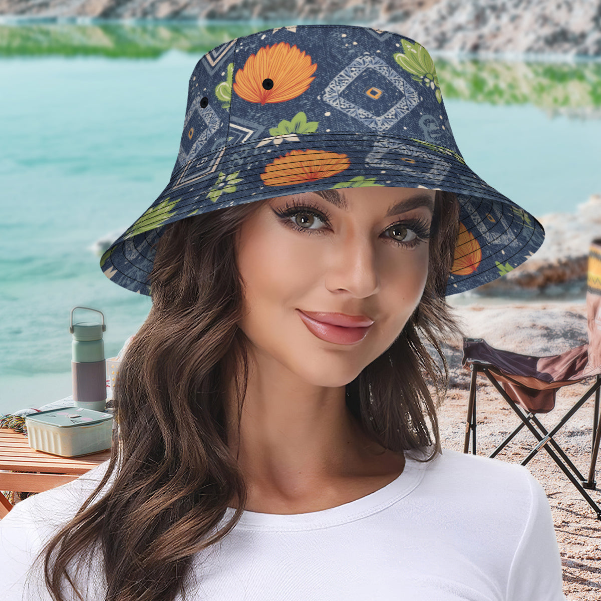 Dark Blue Abstract Double-Sided Unisex Polyester Bucket Hat