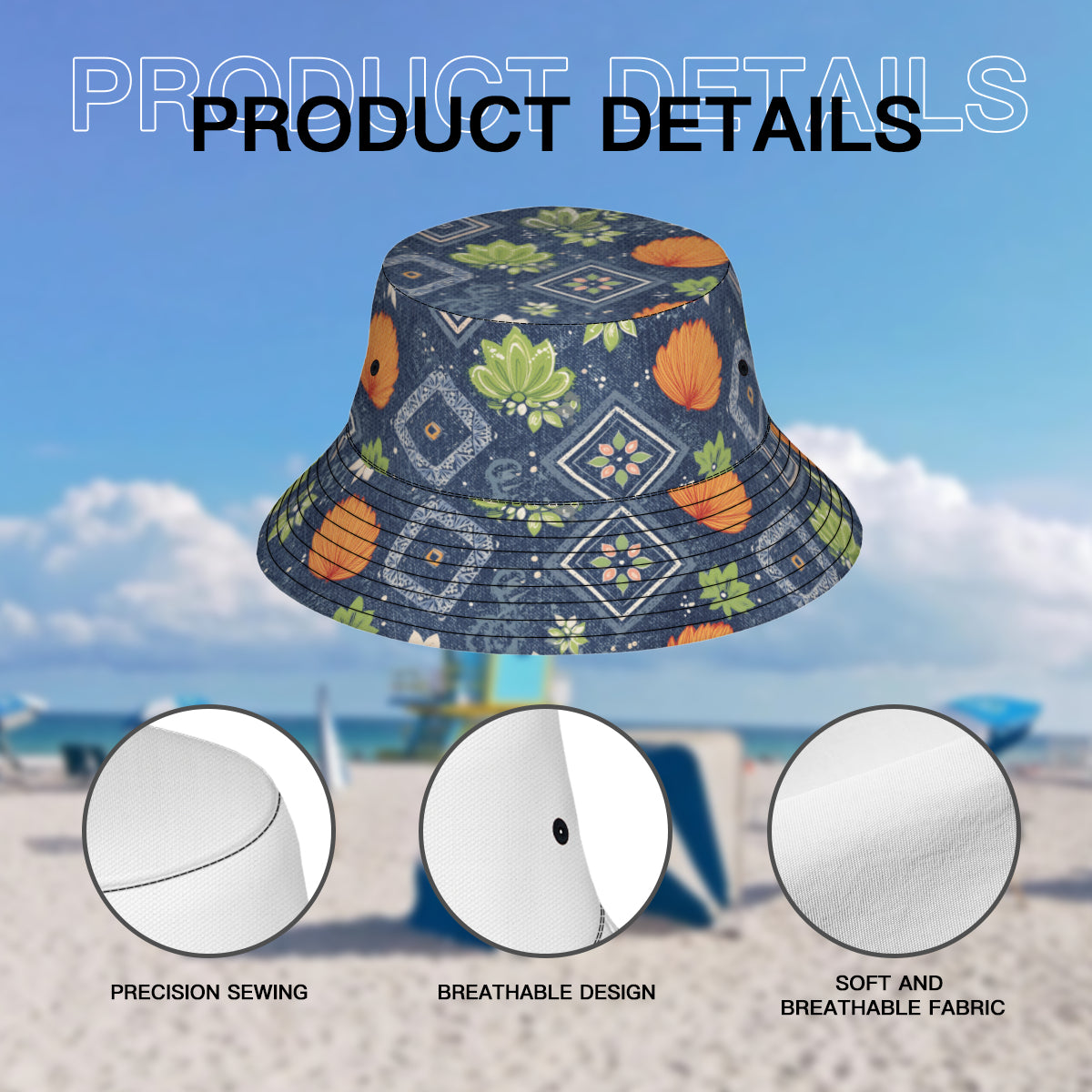 Dark Blue Abstract Double-Sided Unisex Polyester Bucket Hat