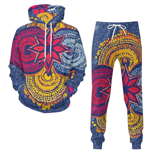 Abstract Blue Pattern Men's Adult Hoodie Set (Double-Layer Hood)