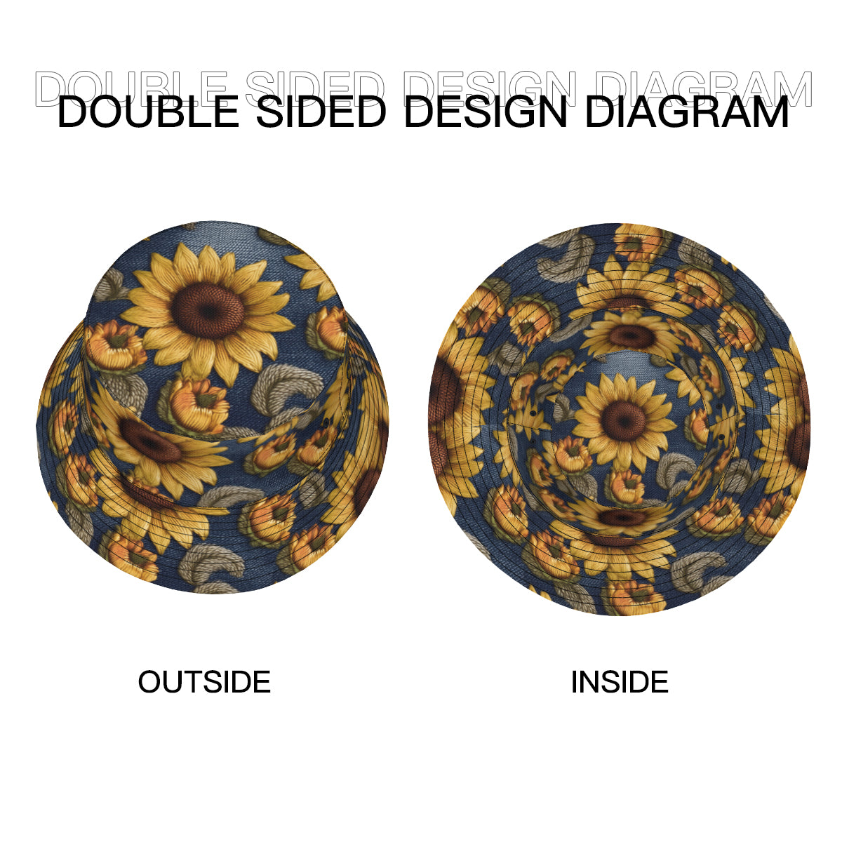 Sunflower Pattern Double-Sided Unisex Polyester Bucket Hat