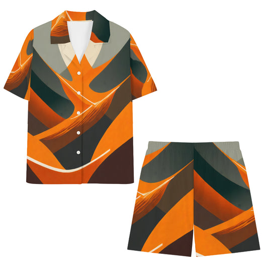 Abstract Orange Man's Shirt And Shorts Set