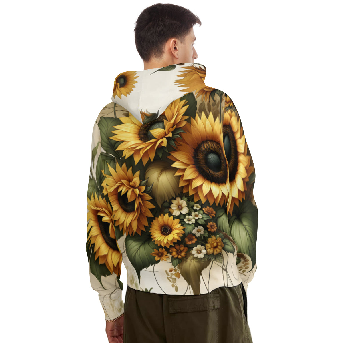 Sunflower Pattern Men's Adult Hoodie Set (Double-Layer Hood)