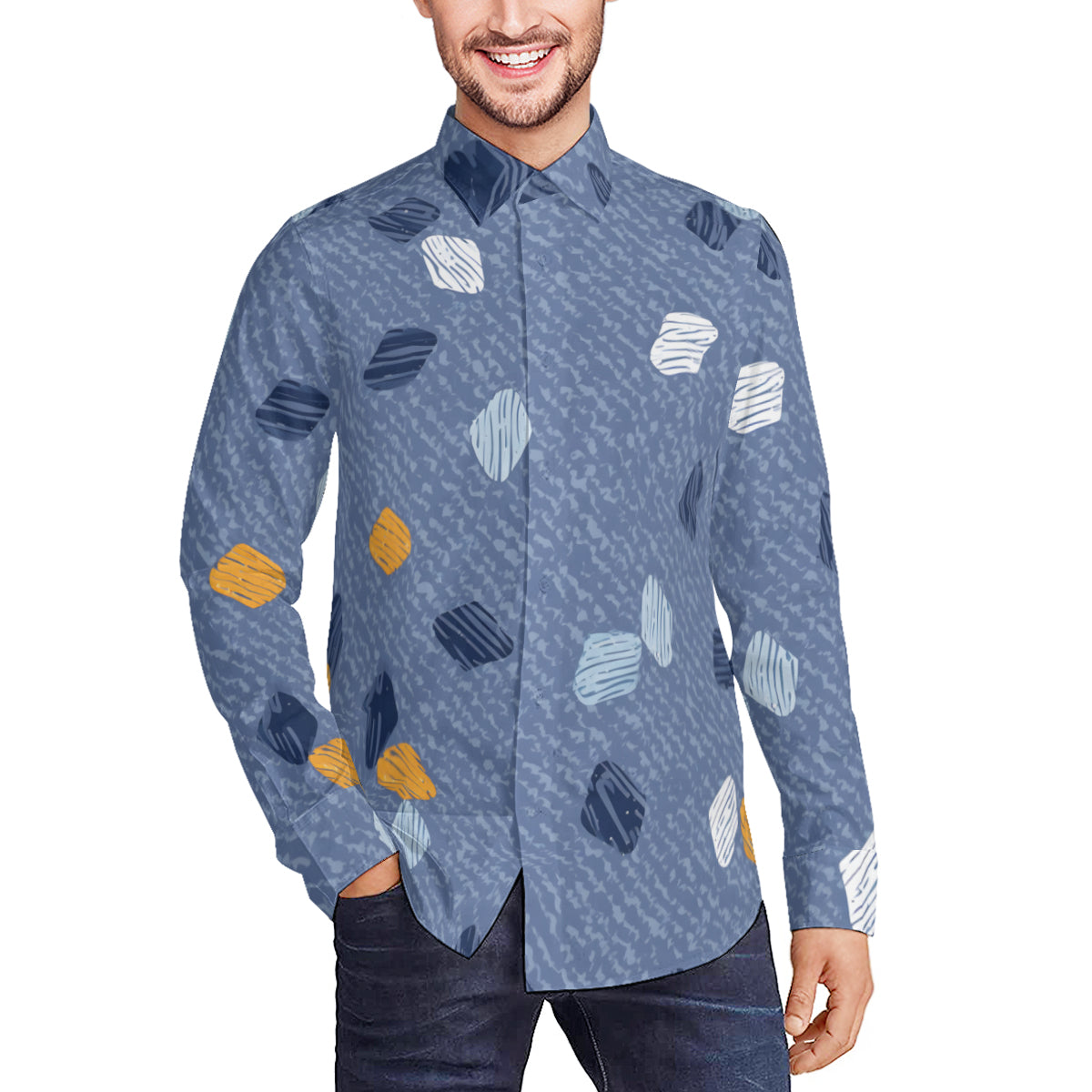 Abstract Denim Pattern Men's Classic Long-Sleeved Shirt