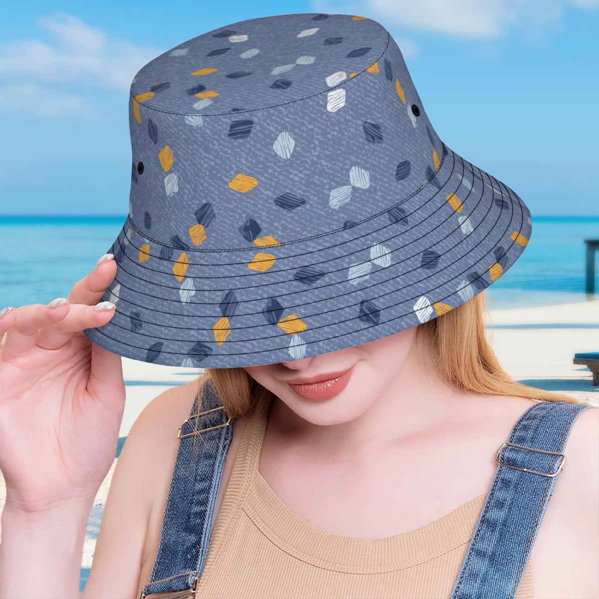 Abstract Denim Pattern Double-Sided Unisex Polyester Bucket Hat