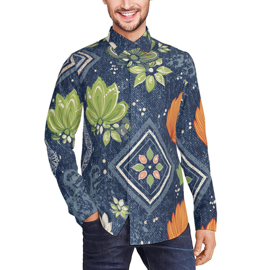 Dark Blue Abstract Men's Classic Long-Sleeved Shirt