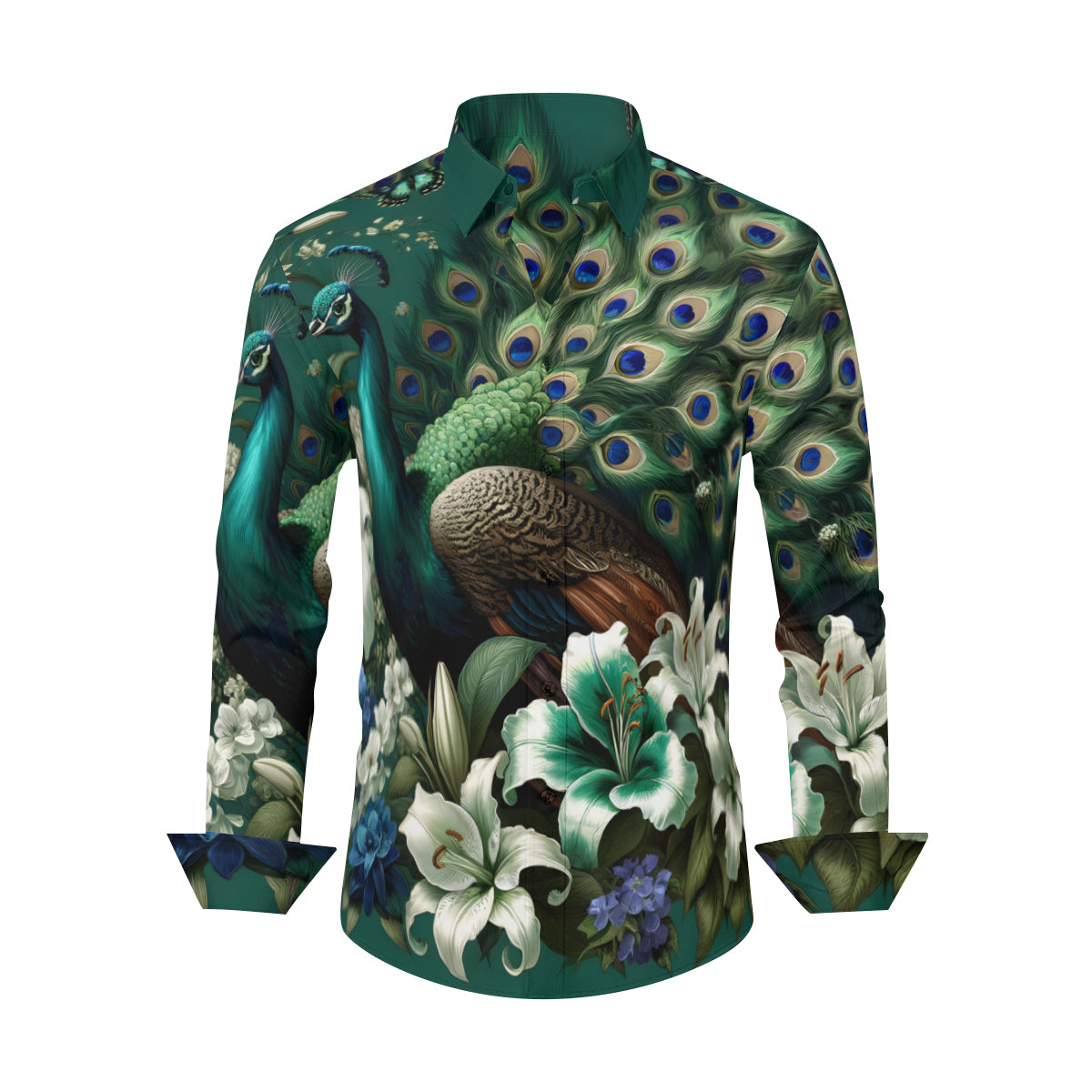 Peacock Pattern Men's Classic Long-Sleeved Shirt