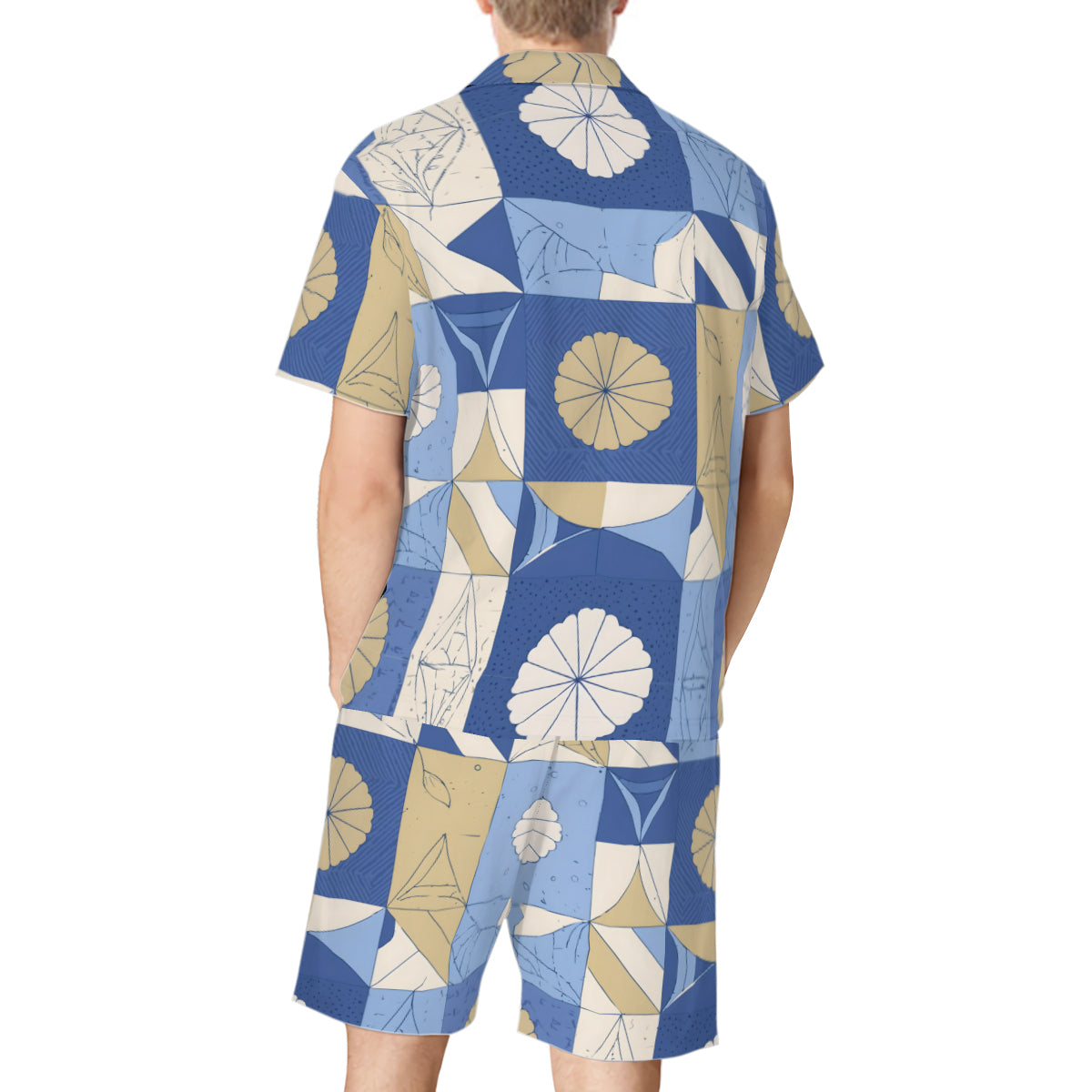 Abstract Blue Pattern Man's Shirt and Short Set