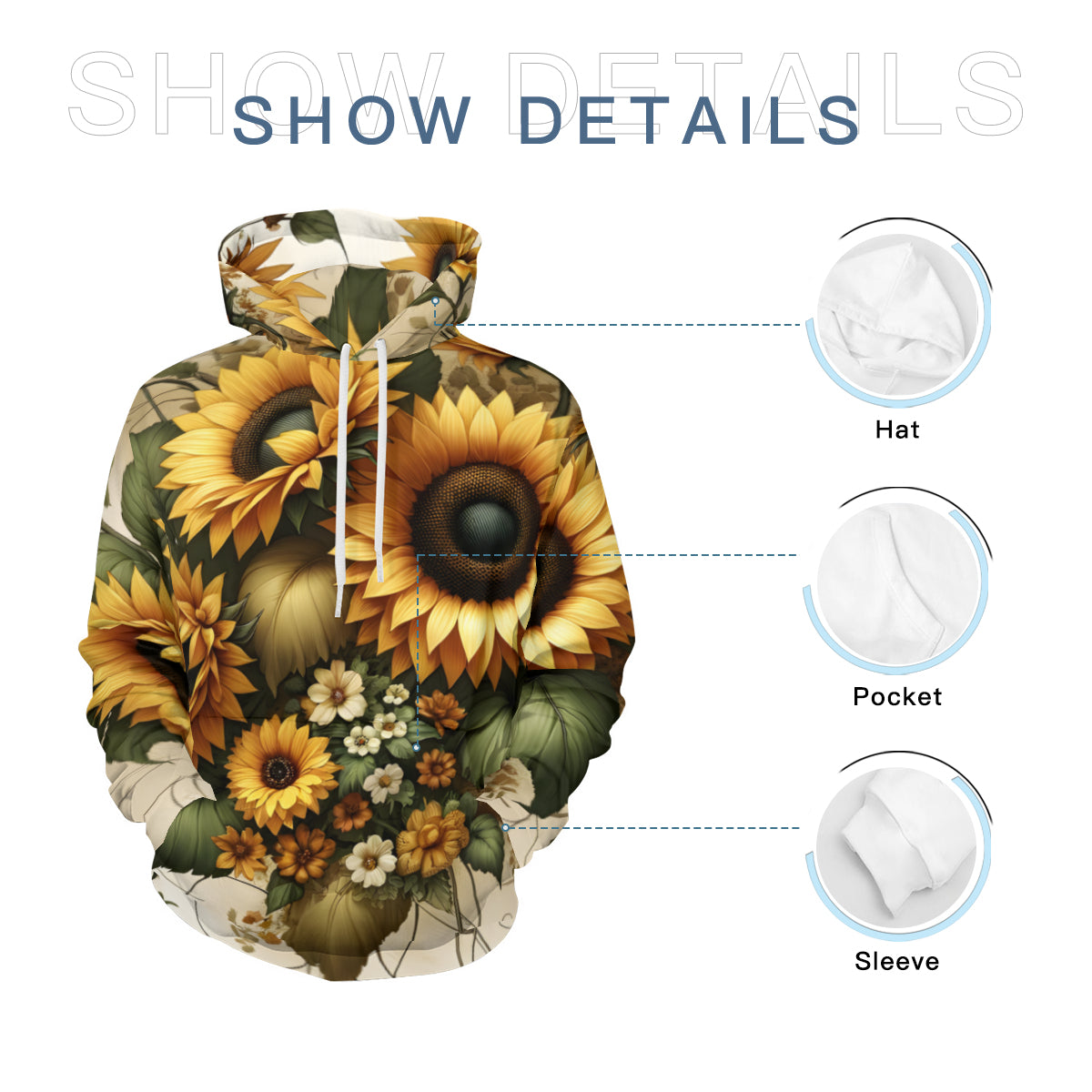 Sunflower Pattern Men's Adult Hoodie Set (Double-Layer Hood)