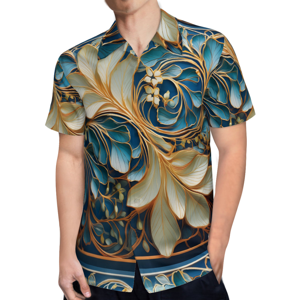 Elegant Floral Pattern Men's Casual Short-Sleeved Shirt