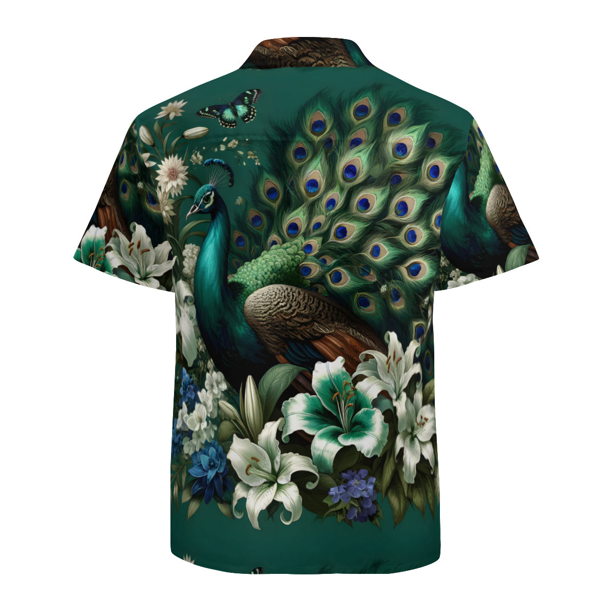 Peacock Pattern Men's Casual Short-Sleeved Shirt