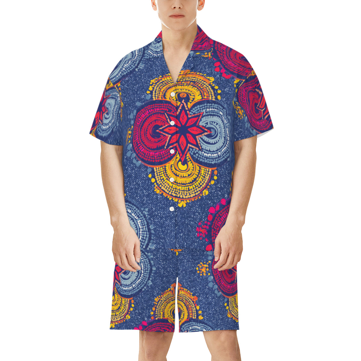 Abstract Blue Pattern Man's Shirt and Short Set