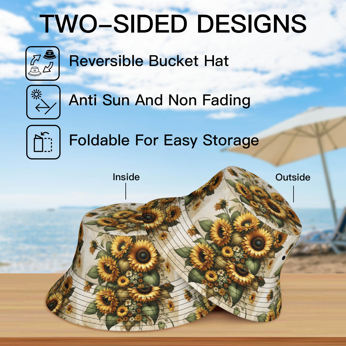 Sunflower Double-Sided Unisex Polyester Bucket Hat