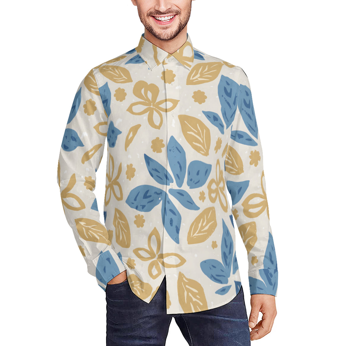 Tropical Floral Pattern Men's Classic Long-Sleeved Shirt