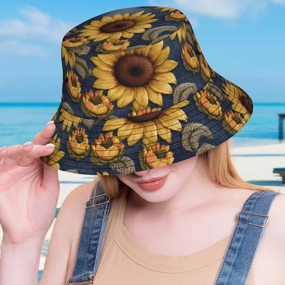 Sunflower Pattern Double-Sided Unisex Polyester Bucket Hat