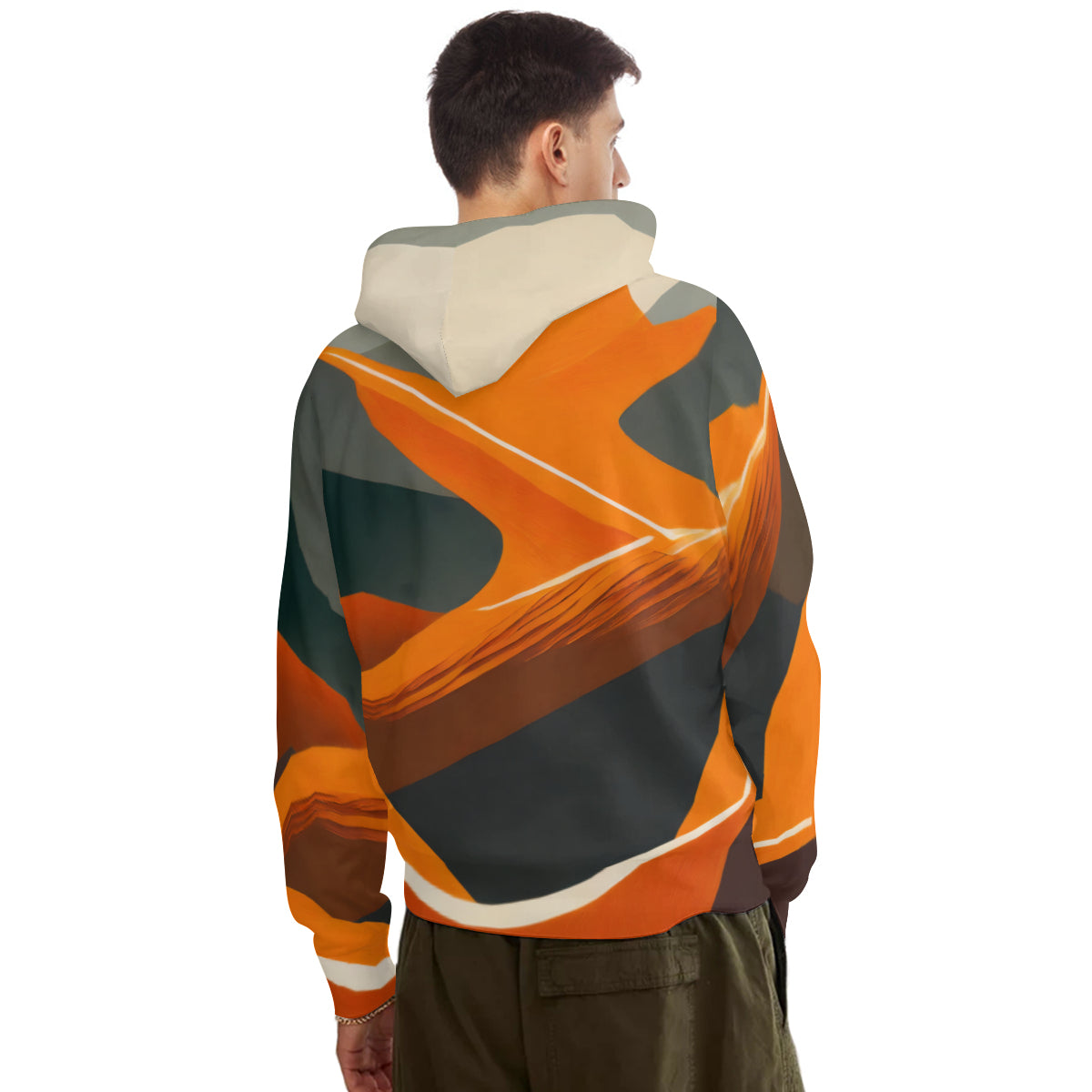 Abstract Orange Men's Adult Hoodie Set (Double-Layer Hood)