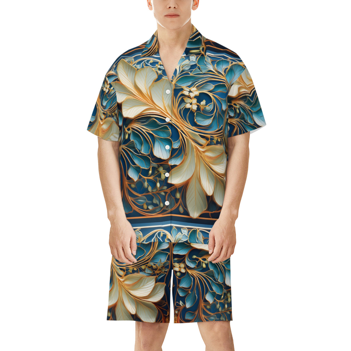 Elegant Floral Pattern Man's Shirt and Short Set