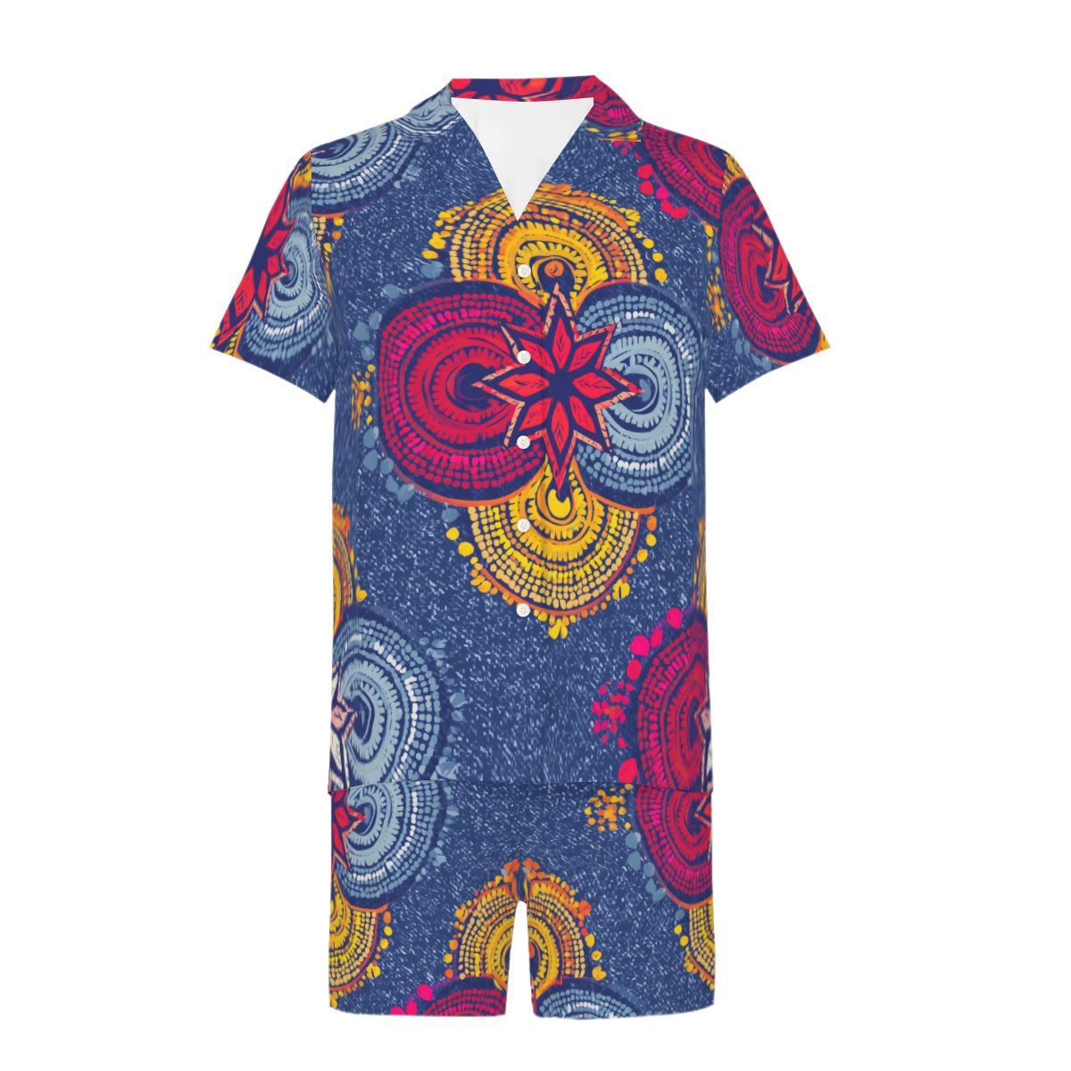 Abstract Blue Pattern Man's Shirt and Short Set