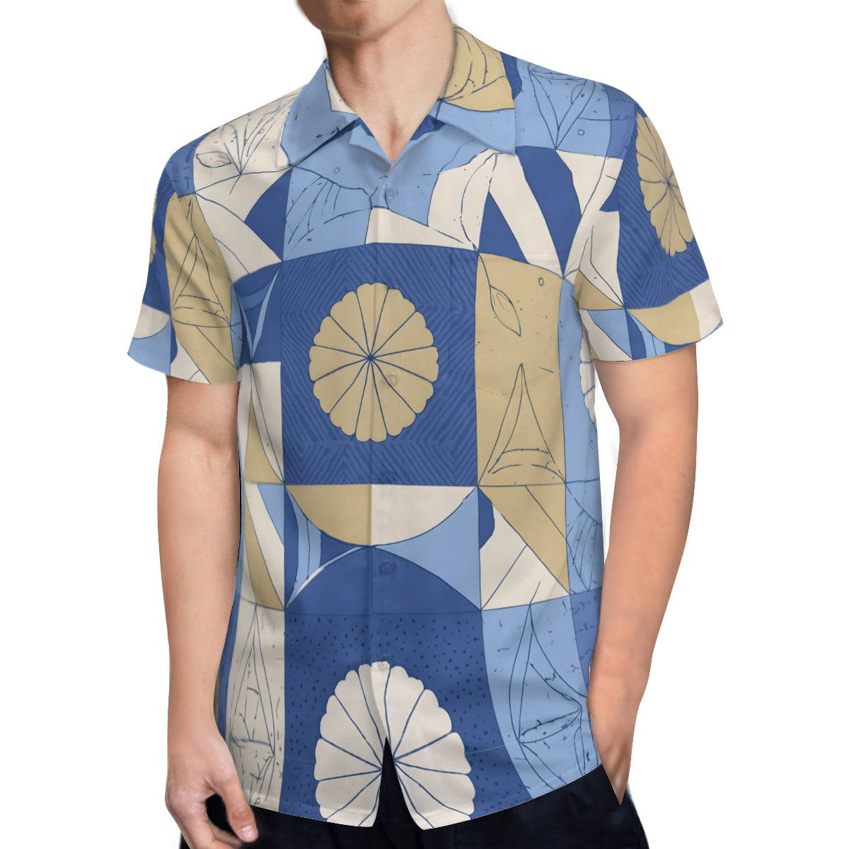 Abstract Blue Pattern Men's Casual Short-Sleeved Shirt