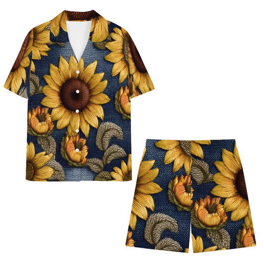 Sunflower Pattern Man's Shirt and Short Set