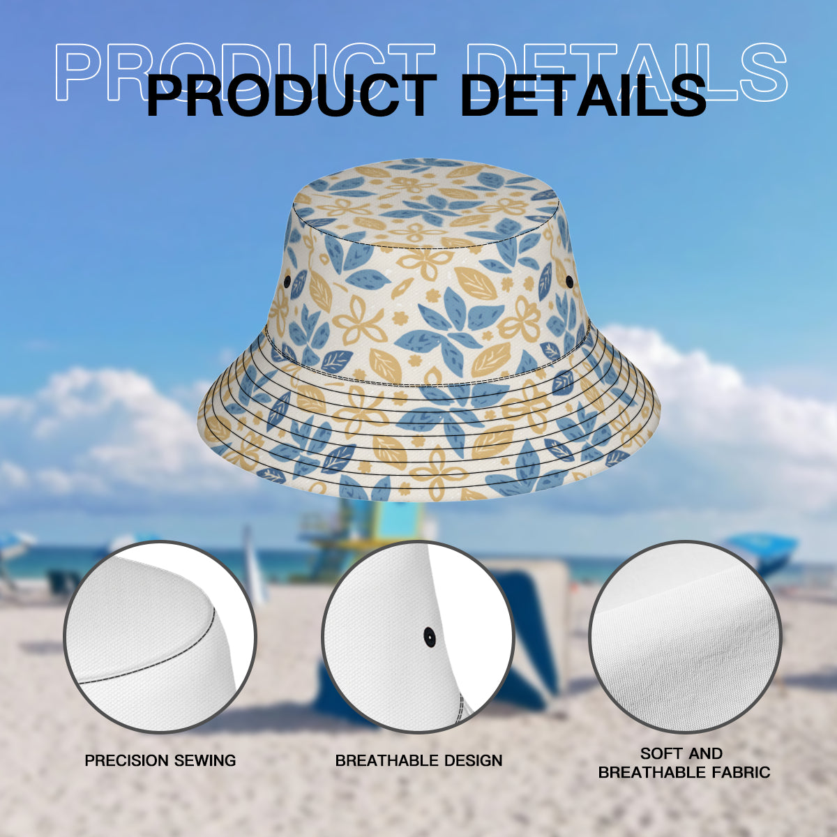 Tropical Floral Pattern Double-Sided Polyester Unisex Bucket Hat