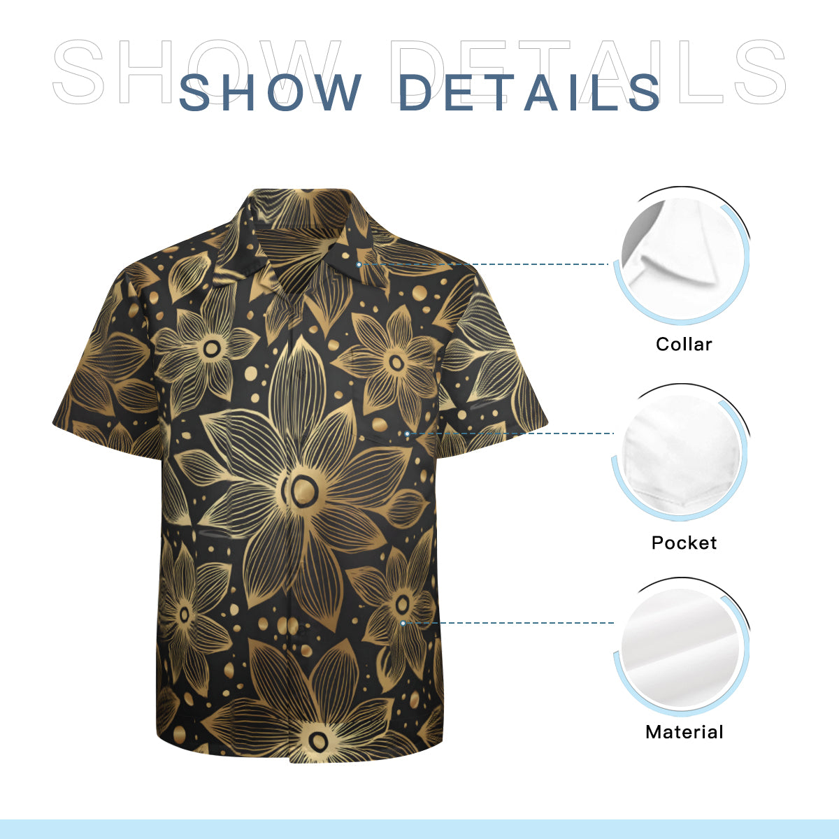 Gold Flowers And Leaves Men's Casual Short-Sleeved Shirt